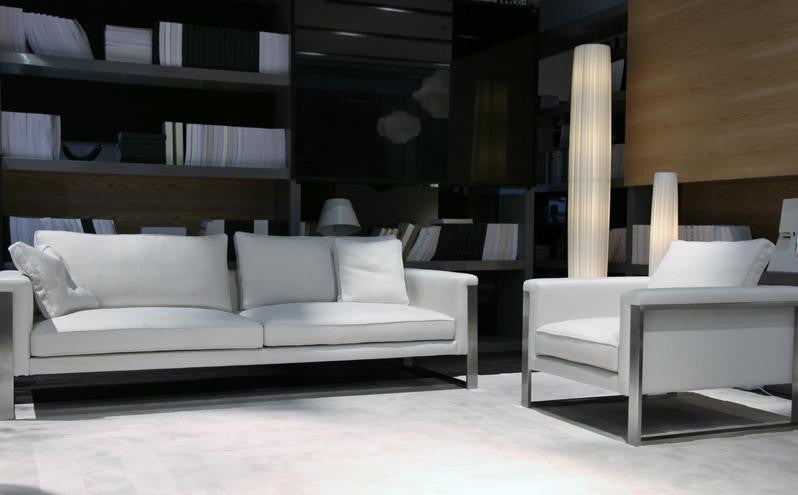 Ivory Boston modern sofa with Boston Armchair 