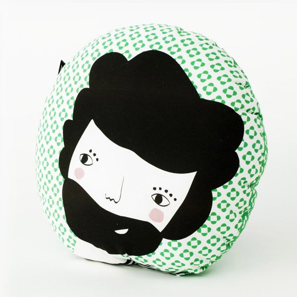 Modern Round Folk Design Pillow in Green Print | 212Concept