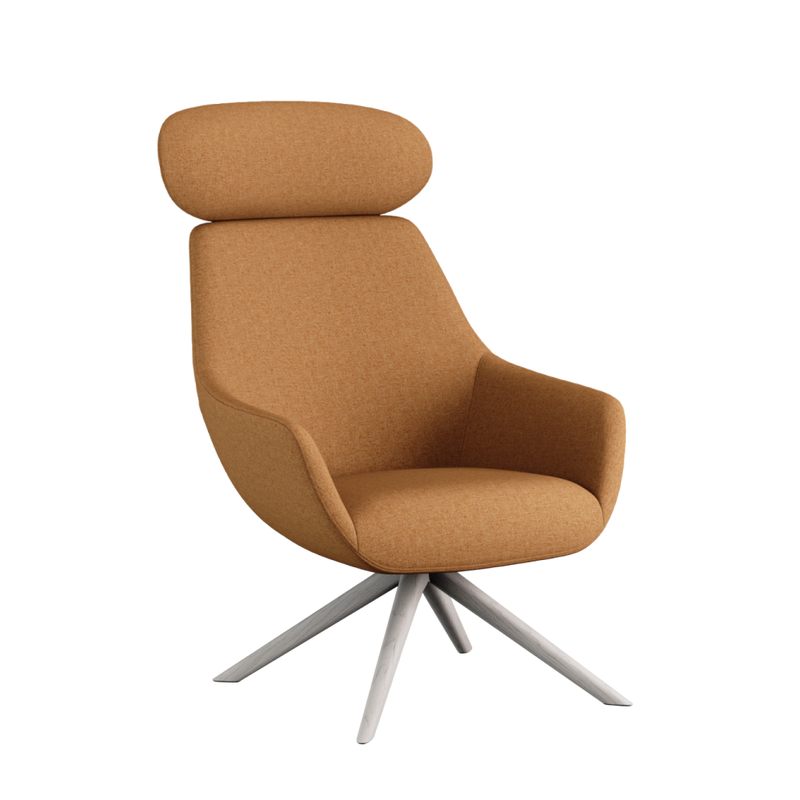 Lamy Swivel Wood Lounge Chair with Headrest
