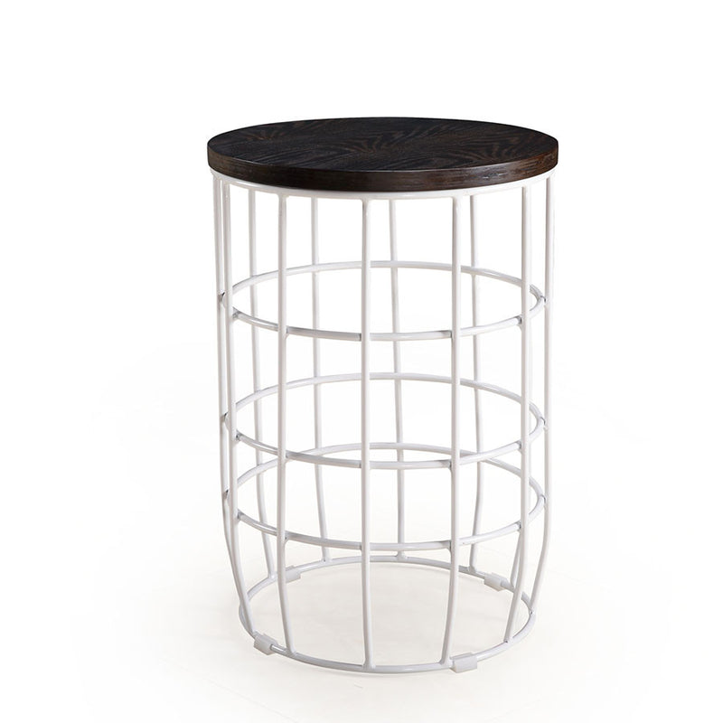 Buy Round Ash Wood Top Side Table With Caged Metal Base | 212Concept