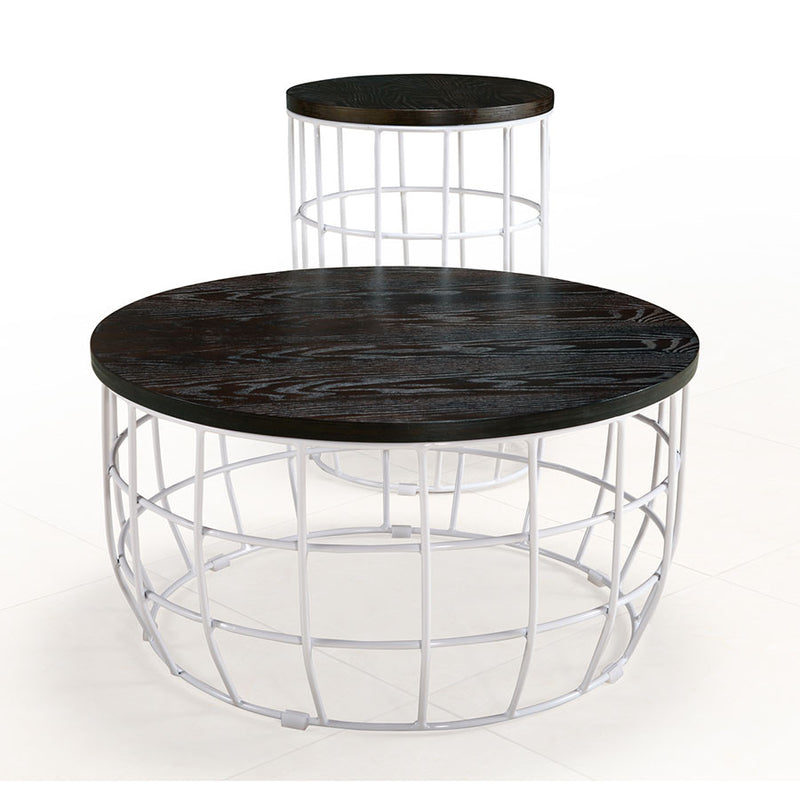 Buy Caged Metal Base With Round Slab Ash Veneer Coffee Table | 212Concept