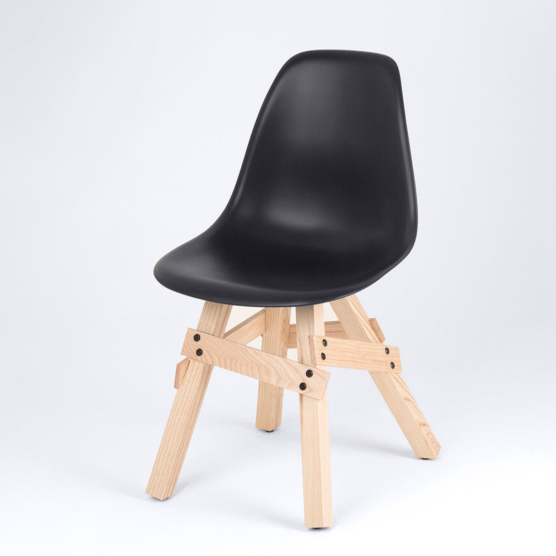 Modern Icon side chair in black shell with natural wood legs front view