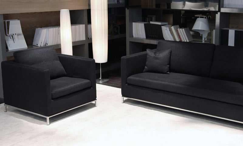 Istanbul modern sofa and armchair in room setting charcoal wool