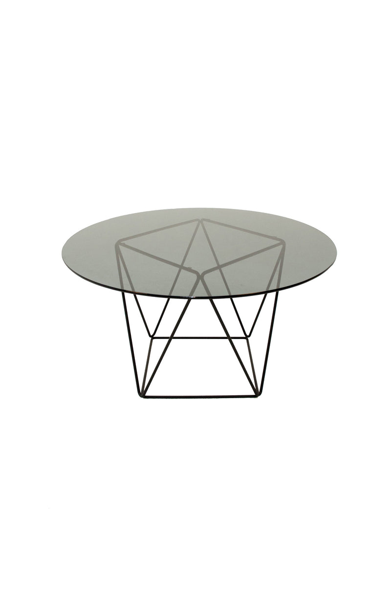 modern glass Ray dining table with metal black legs front view