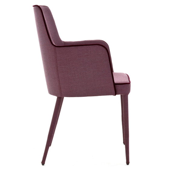 Contemporary Rift Armchair in purple fabric side view