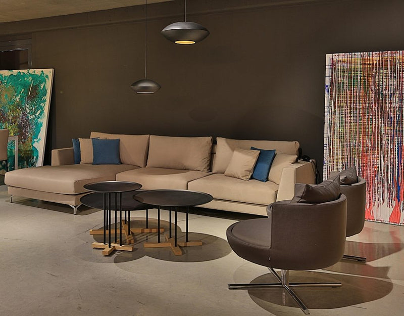 Buy Round Cocktail Table with Metal Tray and Wood Base | 212Concept