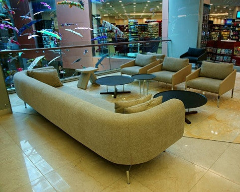 Durgu modern four seater sofa in yellow fabric