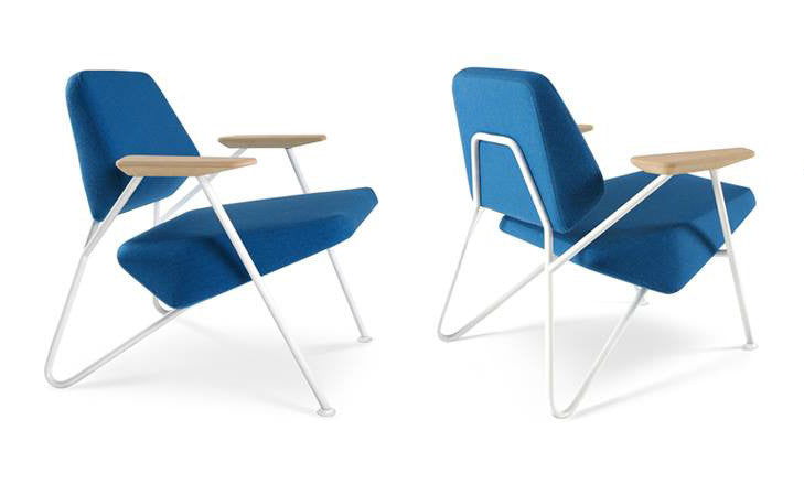Retro Polygon Armchair by Numen|For Use | Blue Fabric | White Metal 