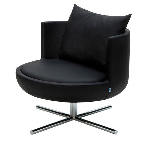 Round Lounge Chair Black Leather side view