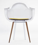 Slice Armchair with transparent shell and walnut legs