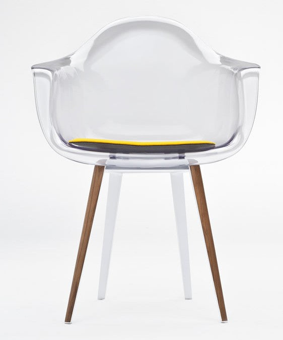 Slice Armchair with transparent shell and walnut legs
