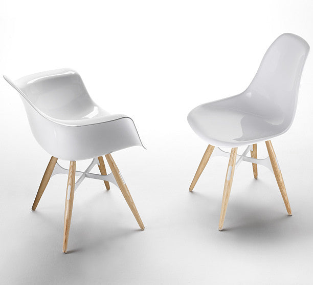 ZigZag modern dining chair and armchair with solid white shell